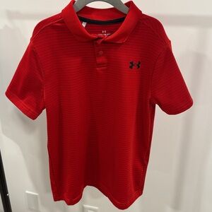 Under Armour Red Striped Kids Polo Shirt Size S